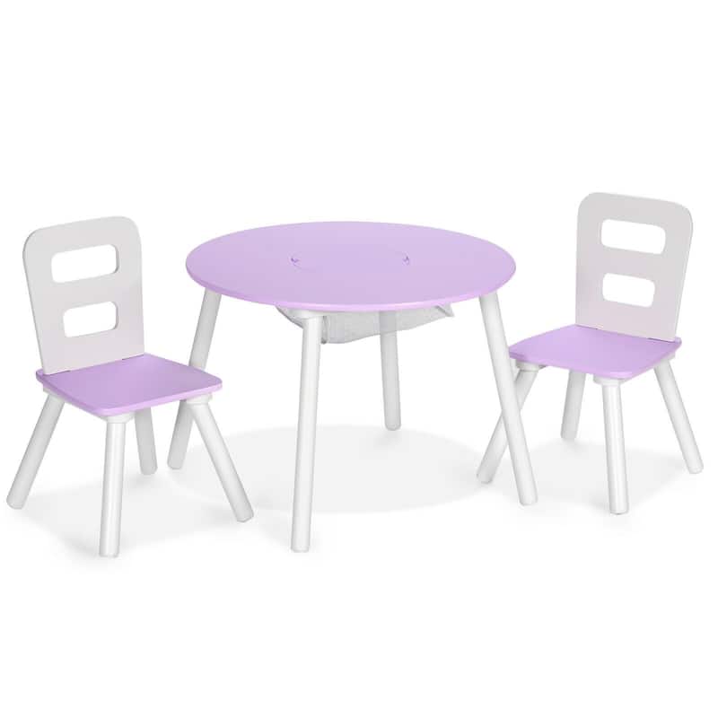 Wood Activity Kids Table and Chair Set with Center Mesh Storage for Snack Time and Homework - 23.5" x 23.5" x 17.5" (L x W x H) - Purple