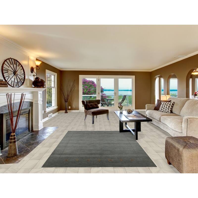 Gray Tribal Gabbeh Indian Area Rug Handmade Wool Carpet - 5'5" x 7'9"