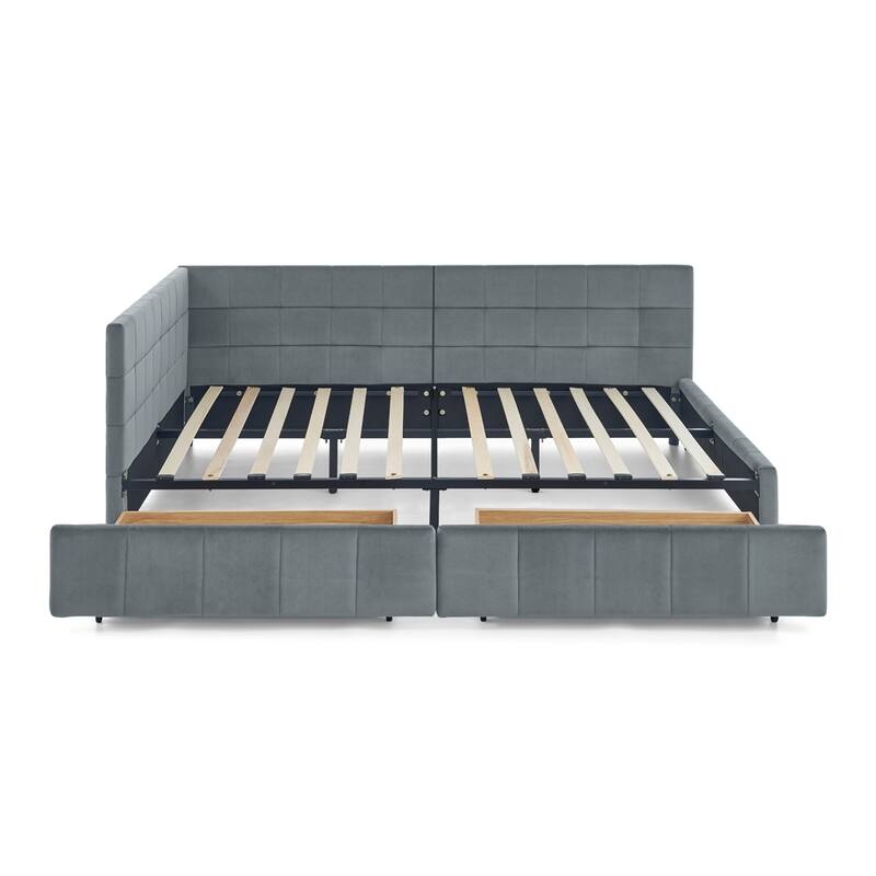 Bedroom Storage Upholstered Tufted DayBed With 2-Drawers