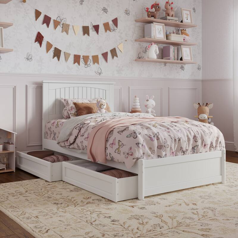 Malta Platform Bed with Panel Footboard and Storage Drawers - White - Twin