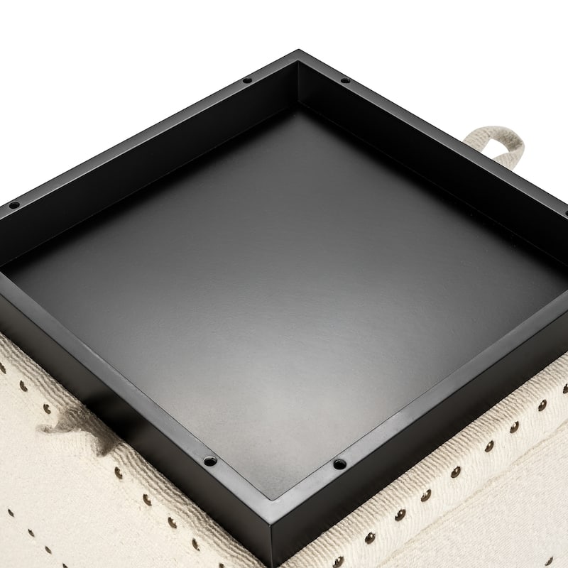 Adeco Fabric Square Ottoman with Tray