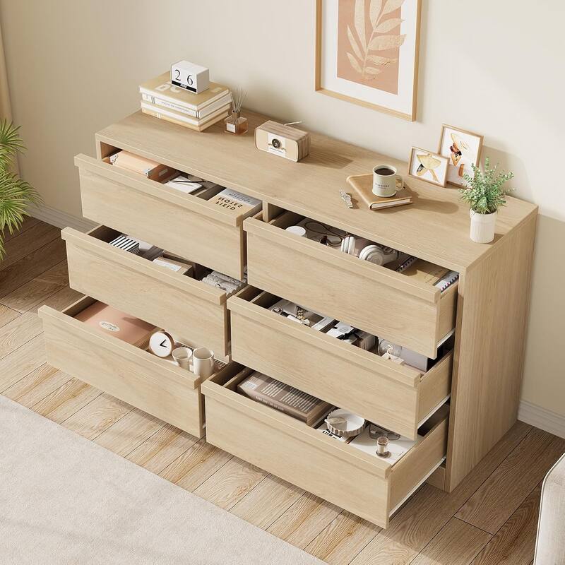 Modern Double Dresser Organizer with Large Storage, Wooden Chest of Drawers