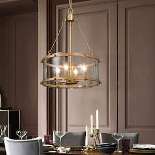 Glam Gold 4-light Seeded Glass Chandelier Drum Lights for Dining Room - D17'' x H62''