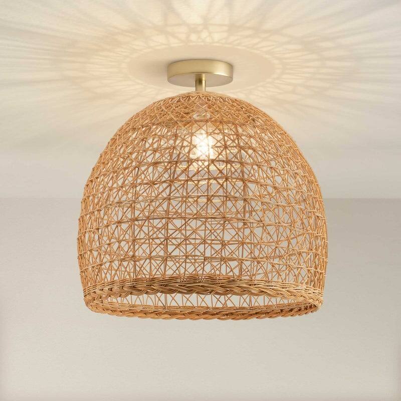 Lumiere Rattan Flush Mount - Rattan Natural Handwoven Ceiling Light for Hallway or Bedroom in Modern, Farmhouse, Boho Style