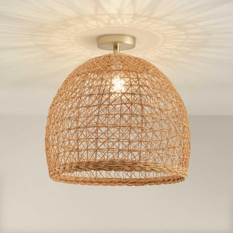 Lumiere Rattan Flush Mount - Rattan Natural Handwoven Ceiling Light for Hallway or Bedroom in Modern, Farmhouse, Boho Style