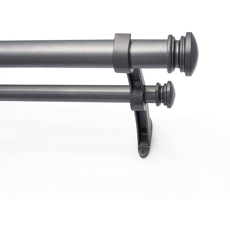 1 Inch Adjustable Double Curtain Rod for Windows & Doors Curtains with Endcap Round Finials & Brackets Set -By Deco Window - 52" to 144" - Grey