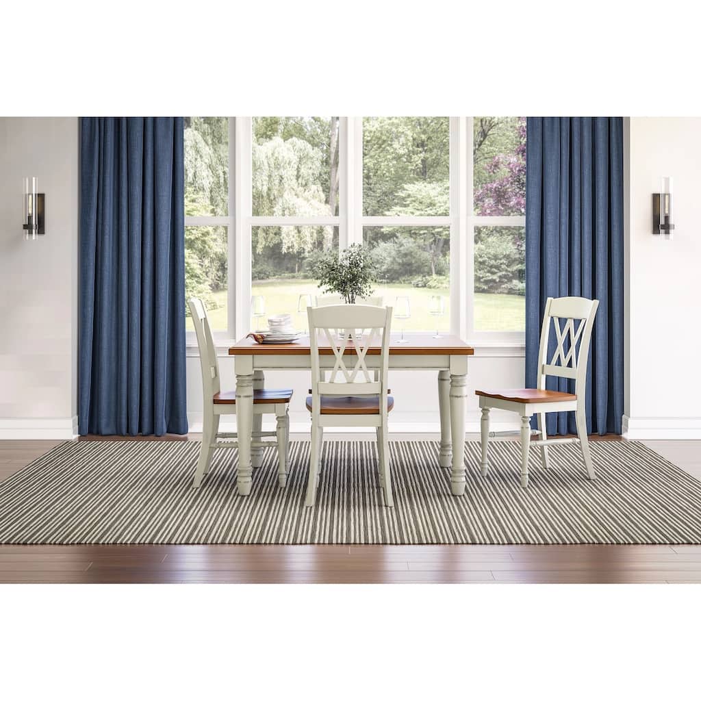 Monarch 5-Piece Rectangular Off-White Dining Table (with an 18" removable leaf) and Four Double X-back Chair Set by Homestyles