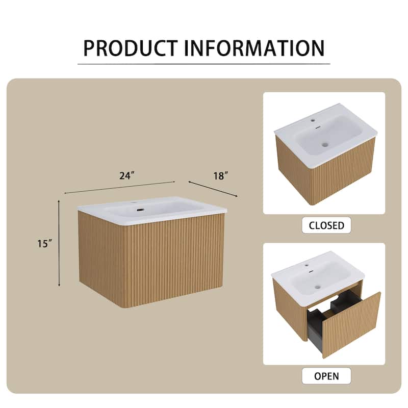 Floating Bathroom Vanity with Glossy White Integrated Ceramic Sink