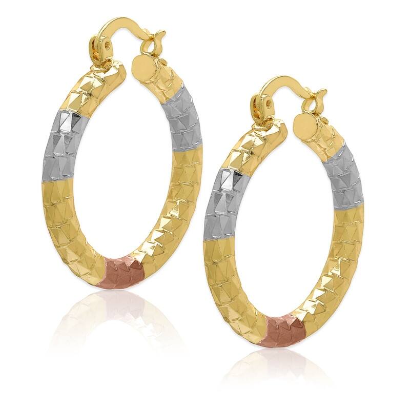 Victoria Townsend Gold Plated Tri Color Shiny Hoop Earrings - Tri-Color