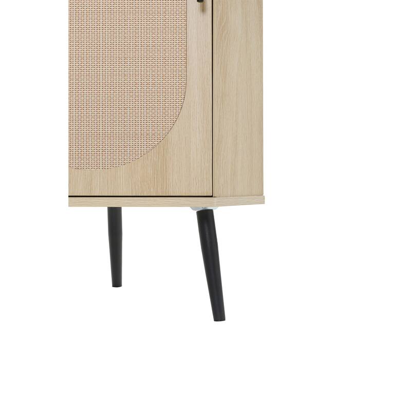 Freestanding Corner Cabinet with Rattan Door