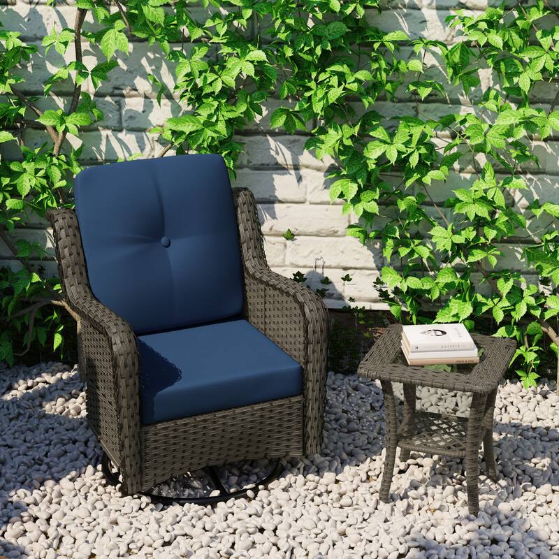 Patio Rattan Chairs Outdoor Wicker Swivel Rocker with Cushion