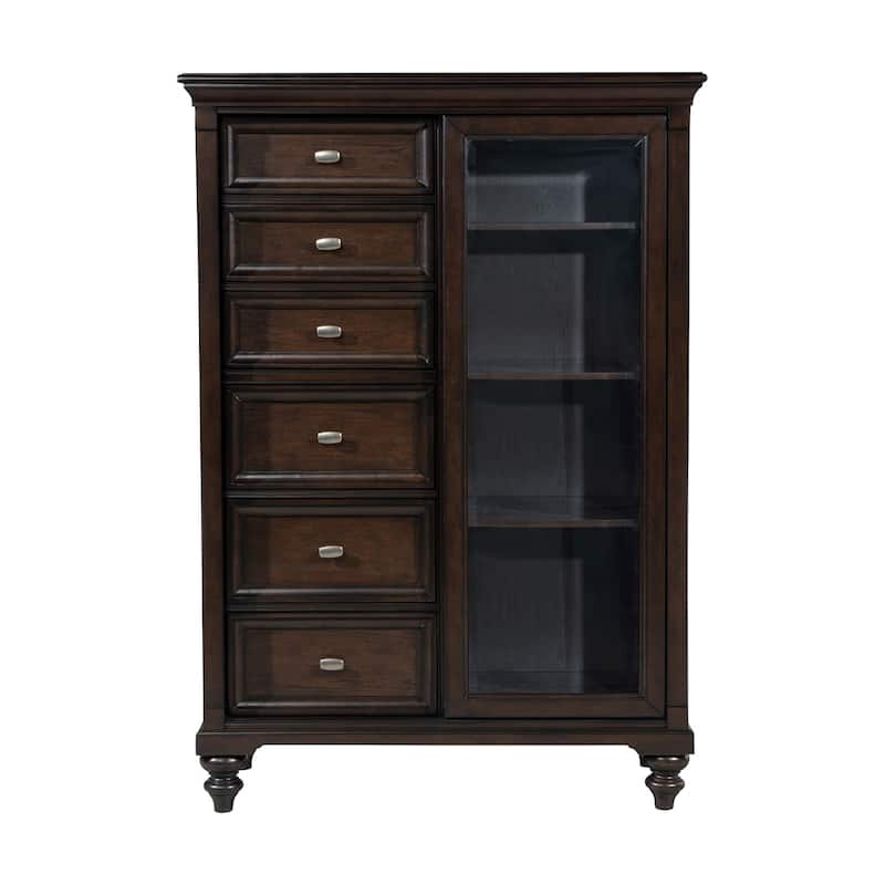 6 Wooden Drawers and 1 Glass Door Chest in Dark Oak - Dark Oak - 6-drawer