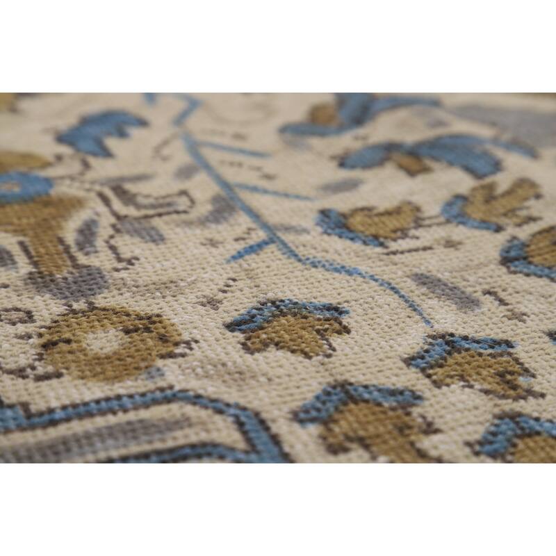 Hand Knotted Oriental 100% Wool Carpet Traditional Floral Beige & Ivories Tabriz Area Rug - 9' 7'' X 6' 6''