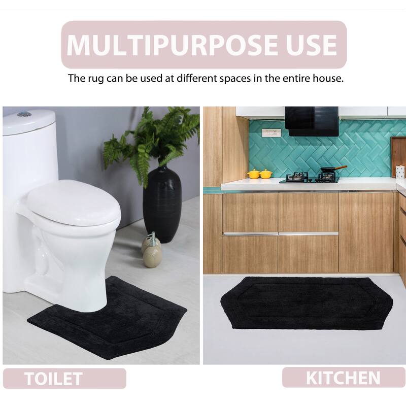 Waterford Collection 100% Cotton Non-Slip Bathroom Rug Set, Machine Washable Bath Rug, 5 Piece Bath Mat Set with Contour