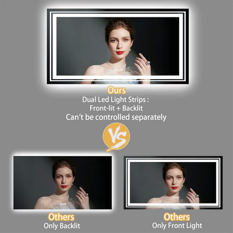 Rectangle Aluminum Frame Bathroom Mirror w/Led Backlit Light Anti-fog