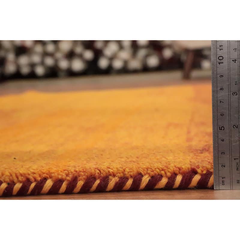 Hand Knotted Oriental 100% Wool Carpet Modern Stripe Oranges & Rust Gabbeh Area Rug - 7' 11'' X 5' 8''