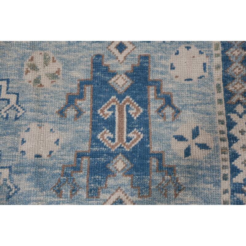 Hand Knotted Oriental 100% Wool Carpet Transitional Geometric Navy Blue & Blues Oushak Area Rug - 11' 2'' X 7' 11''