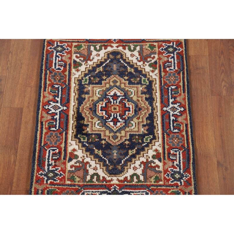 Navy Blue Heriz Serapi Indian Accent Rug Handmade Wool Carpet - 2'0" x 3'0"