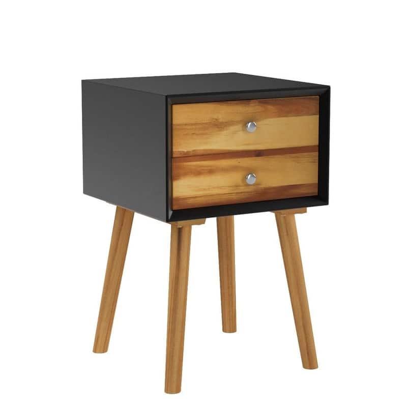 Nightstand with 2 Drawers Set of 2 - Black & Walnut