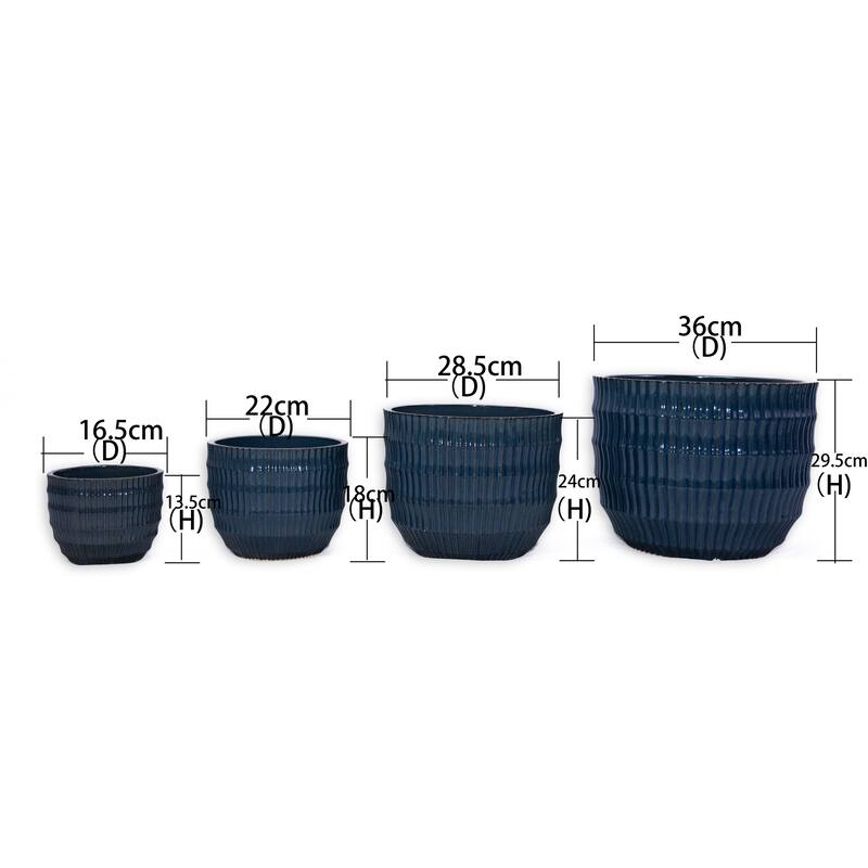 Antique Blue Ceramic Planter Set of 4 - 14.2" Square Weatherproof Plant Pots with Drainage Holes