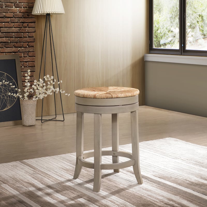The Curated Nomad Aragon Rush Seat Swivel 24-inch Counter Stool