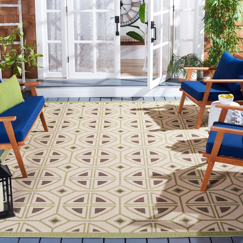 SAFAVIEH Courtyard Fatmire Indoor/ Outdoor Waterproof Patio Backyard Rug - 6'7" x 9'6" - Beige/Sweet Pea