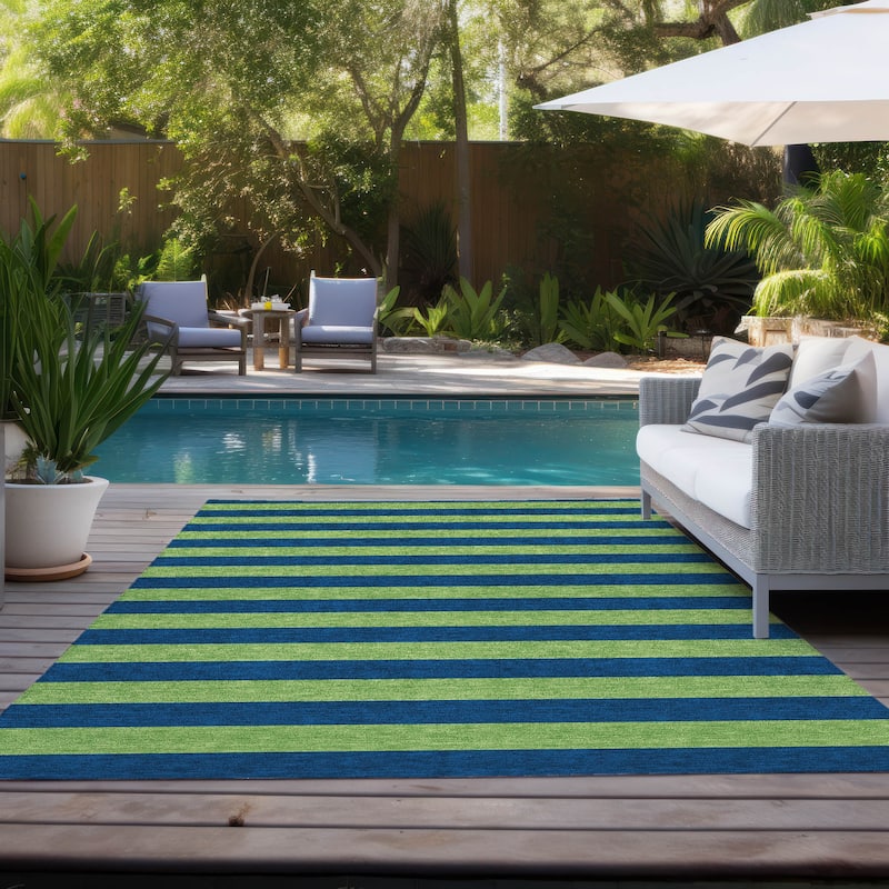 Machine Washable Indoor/ Outdoor Cabana Stripe Chantille Rug