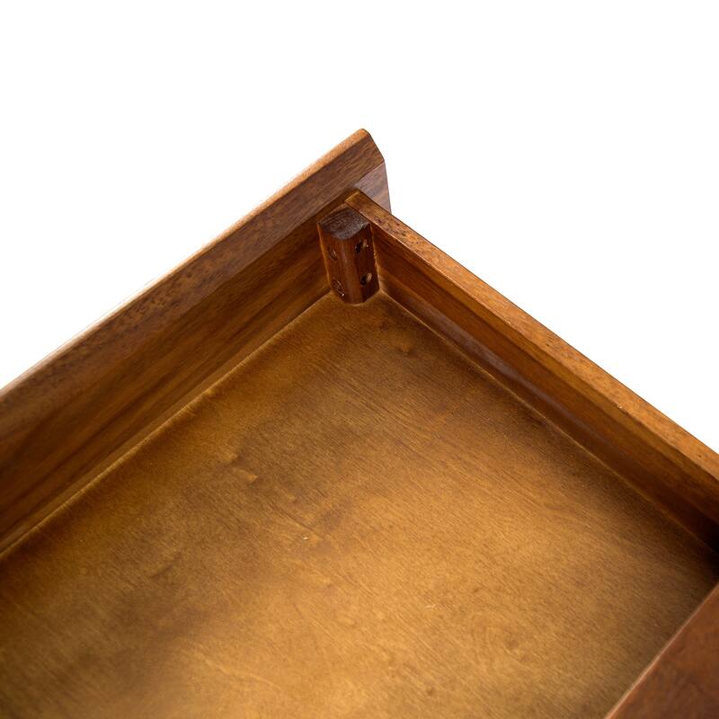 Industrial Office Desk Storage Desk Computer Desk with 2 Large Drawers and Metal Legs, Acacia Wood Top