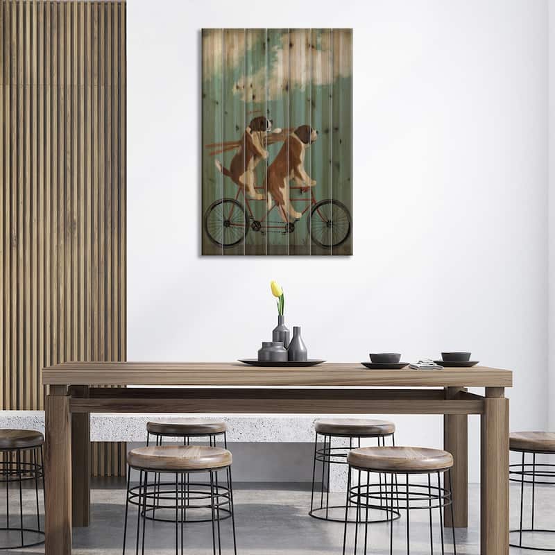 St. Bernard Tandem Print On Wood by Fab Funky - Multi-Color