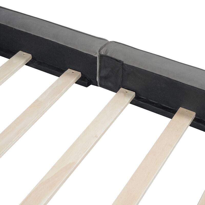 Velvet Fabric Upholstered Low Profile Bed Frame, Platform Bed with Modular Headboard, Wood Slat Panel Bed for Bedroom