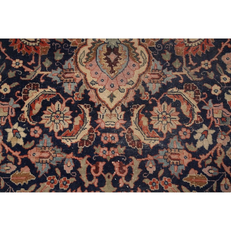 Hand Knotted Oriental 100% Wool Carpet Traditional Floral Navy Blue & Blues Tabriz Area Rug - 11' 10'' X 9' 4''