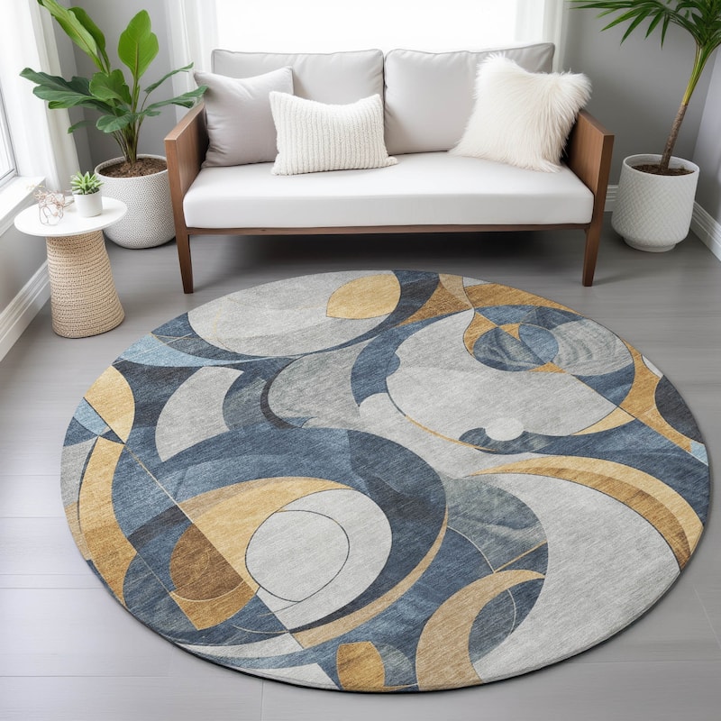 Machine Washable Indoor/Outdoor Geometric Flair Chantille Rug