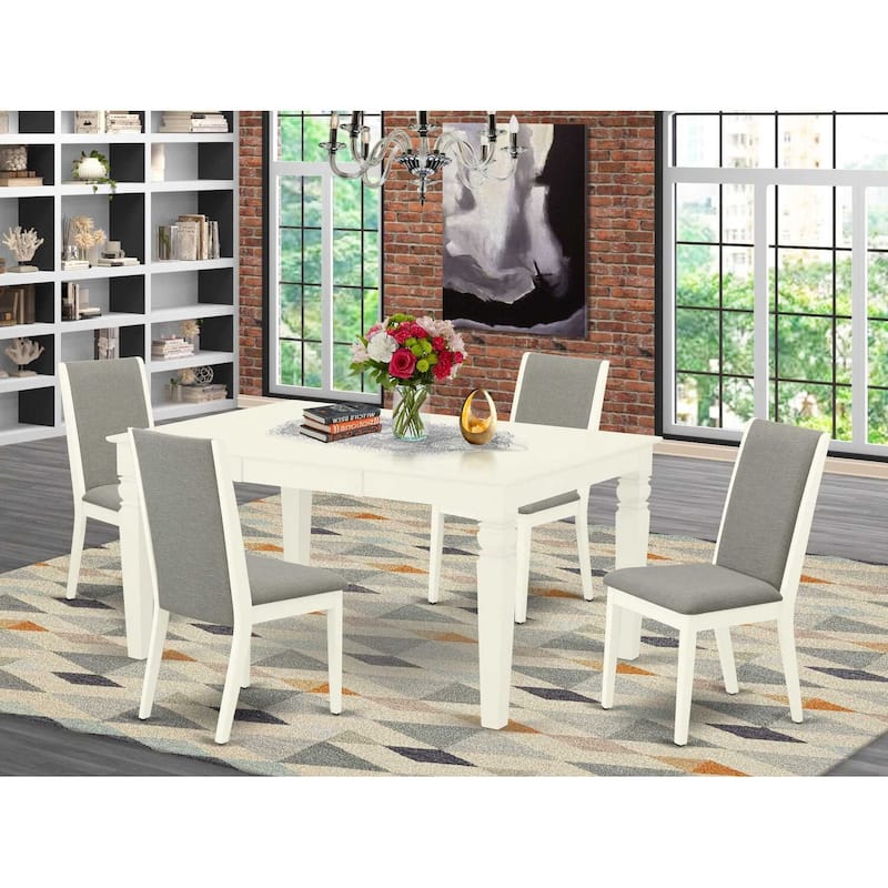 HomeStock 5-Piece Rectangle Buttermilk & Cherry Finish Solid Wood Top Dining table with 4 Chairs with Butterfly Leaf