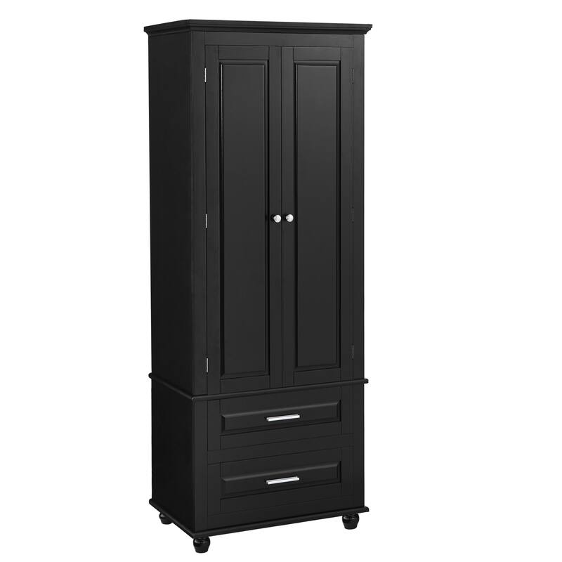 Freestanding Tall Storage Cabinet with 2 Drawers, 2 Doors, Round Legs and Adjustable Shelf for Bathroom Office Kitchen