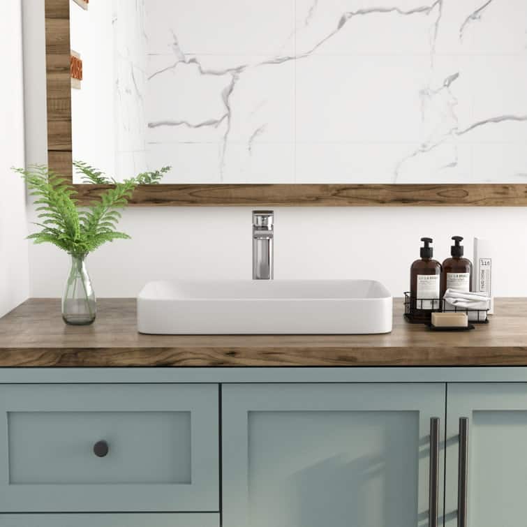 DeerValley Ally 12'' White Ceramic Rectangular Vessel Bathroom Sink