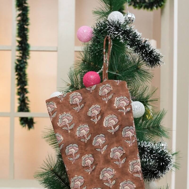 Fabdivine Linen or Cotton Hand Block Home Decorative Christmas Stockings - 16"X6.5"