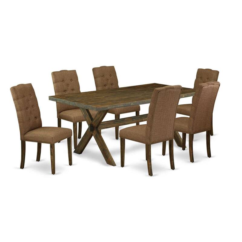 7-Piece Dinette Set - Black & Mineral Blue Dining Table with 6 Padded Chairs - 72
