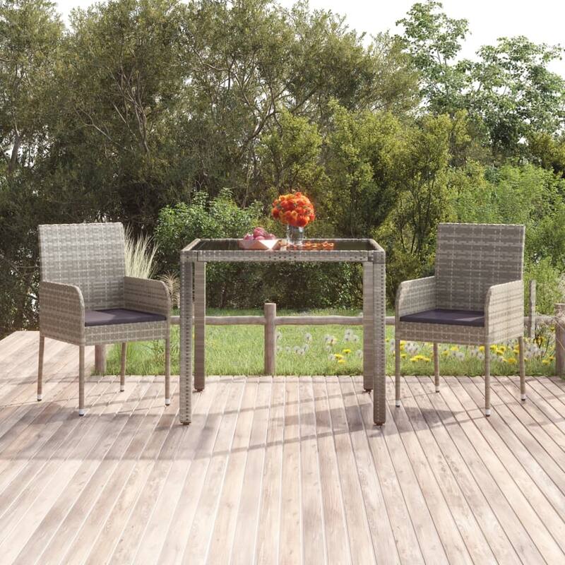 vidaXL Patio Chairs with Cushions 2 pcs Poly Rattan Black - 18.9" x 21.7" x 34.6" 2-Piece - Gray