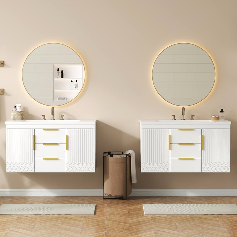 72"Wall Mounted Bathroom Vanity, Floating Bathroom Storage Cabinet with 2 Drawers, Solid Wood Bathroom Cabinet