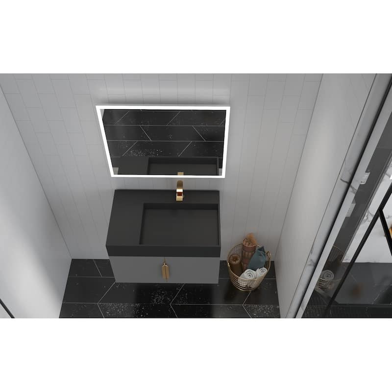 Amazon 30" Wall Mounted Bathroom Right Basin Vanity Set w/ Black Top