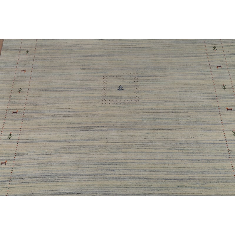 Striped Tribal Gabbeh Oriental Area Rug Hand-Knotted Beige Wool Carpet - 9'3"x 11'7"