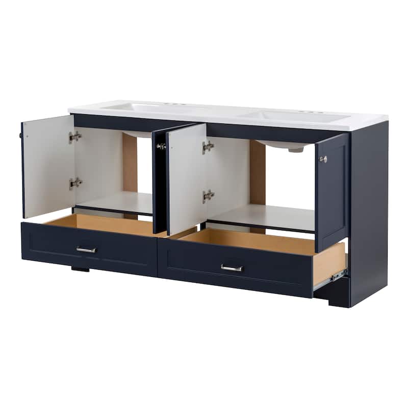 Spring Mill Cabinets Emlyn 60.5" Double Bathroom Vanity With Drawers and White Sink Top