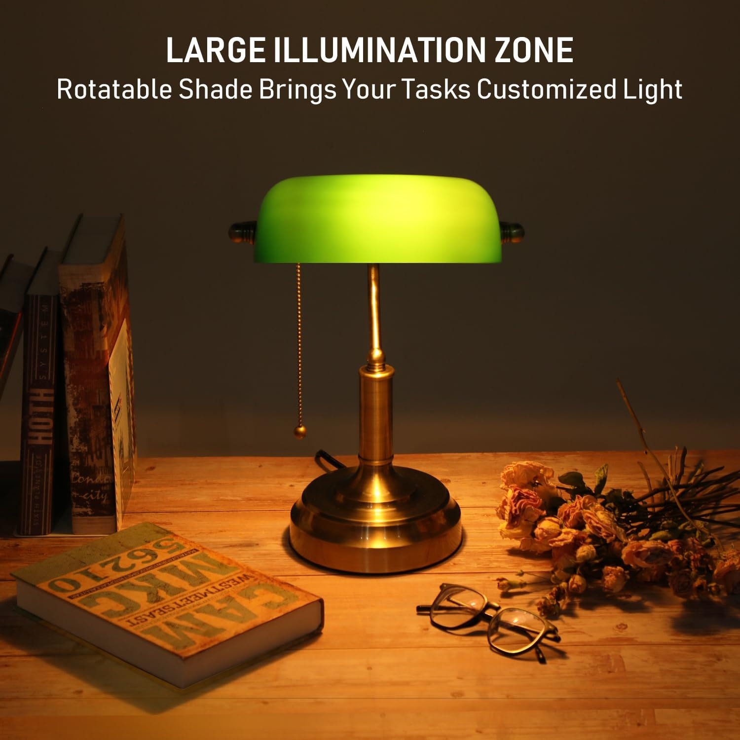Green Glass Bankers Desk Lamp, UL Listed, Antique Desk Lamps with Brass  Base, Traditional Library Lamp with Pull Chain, E26 Base - Bed Bath &  Beyond - 39911892