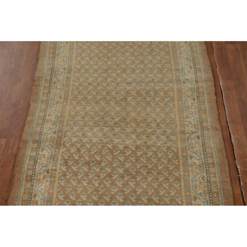 Brown Rust Botemir Persian Vintage Runner Rug Hand-Knotted Wool Carpet - 3'5"x 9'11"