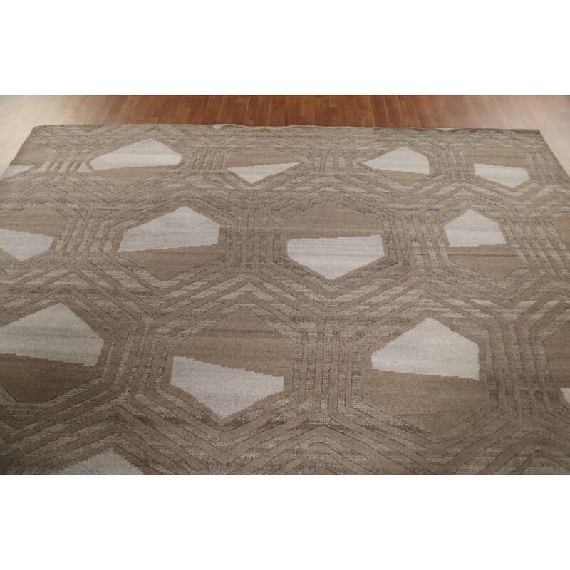 Contemporary / Modern Area Rug Handmade Wool Carpet - 9'2" x 11'8"