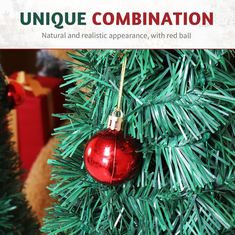 2 Pack, 6FT 5FT Artificial Pop Up Christmas Tree with Red Ball Ornaments for for Home Office Store Holiday Deco, Green