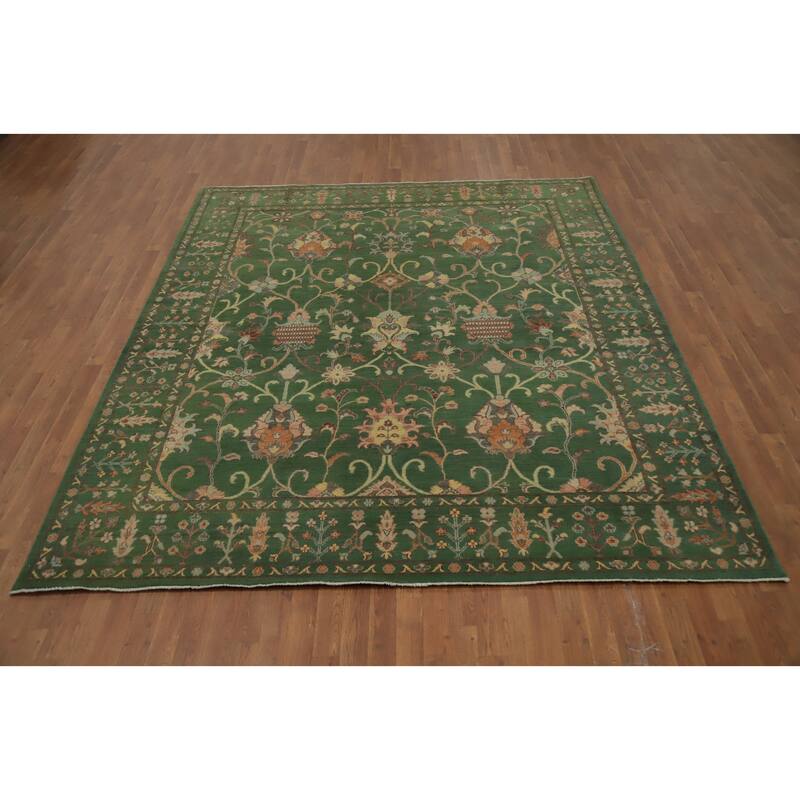 Hand Knotted Oriental 100% Wool Carpet Traditional All-Over Green Kazak Area Rug - 9' 8'' X 8' 4''