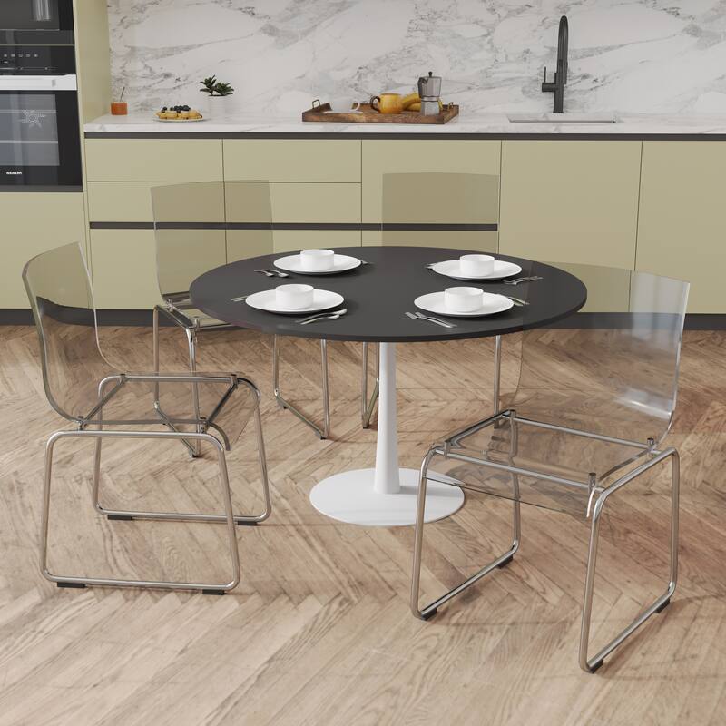 Lima Modern Contemporary Transparent Stackable Acrylic in Chrome Steel Dining Accent Side Chair Set of 4