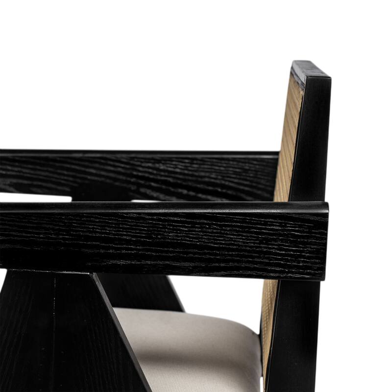 Farmhouse Kitchen Chairs Set of 2, Rattan Back Upholstered Arm Chairs