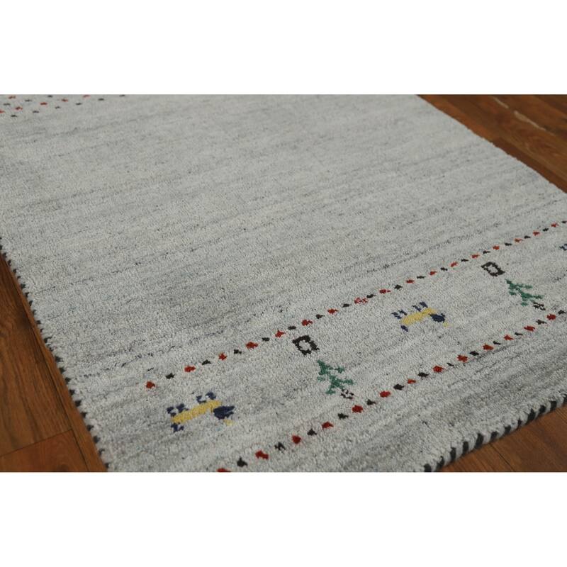 Grey Tribal Gabbeh Indian Runner Rug Hand-Knotted Wool Carpet - 2'4" x 9'8" - 2'4" x 9'8" - Grey